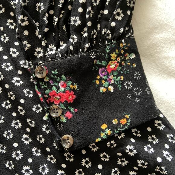 Free People Wonderland Floral Print Puff Sleeve Mini Dress Black Size Medium - Picture 6 of 10